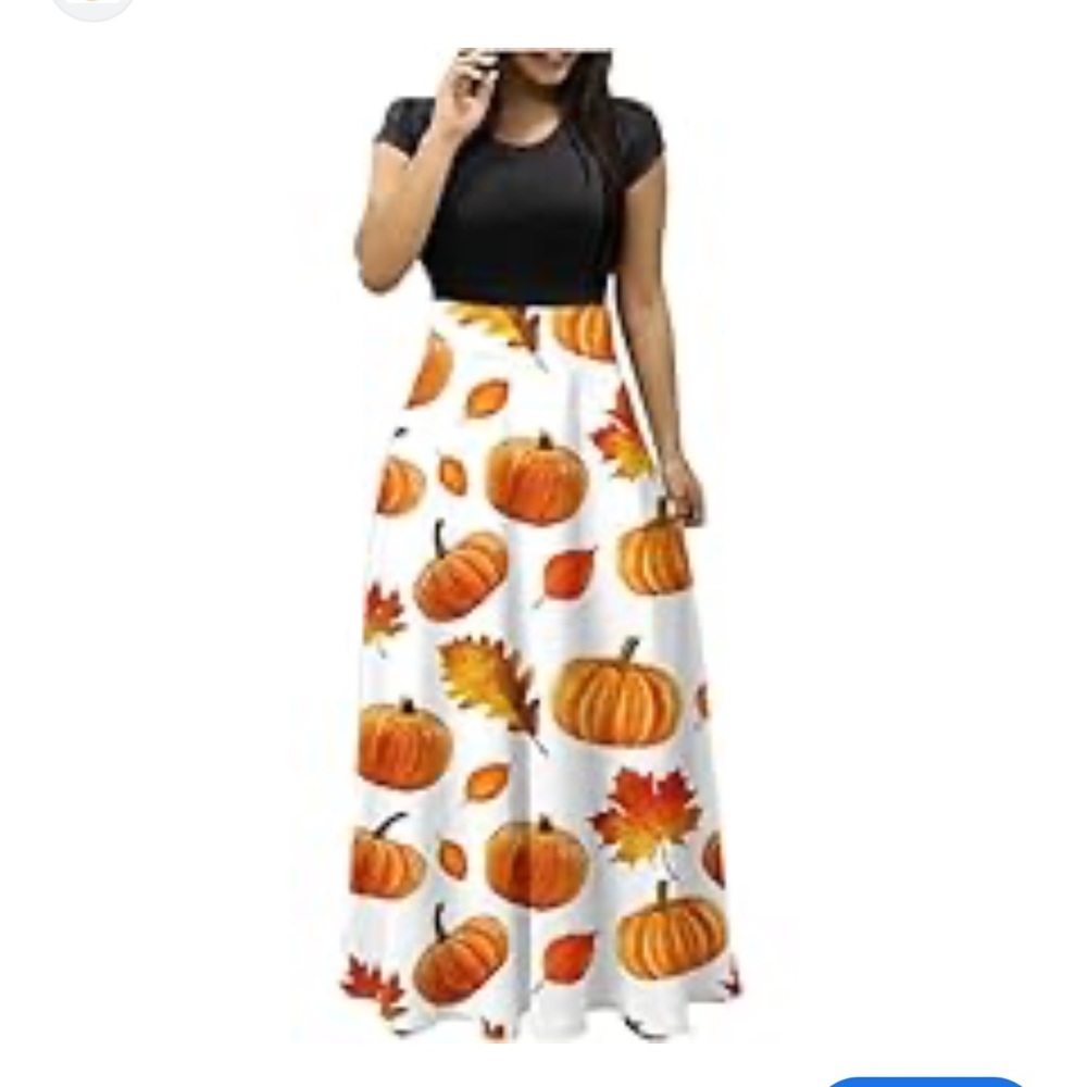 Pumpkin  high Waisted Maxi Loose Dress  New L Halloween